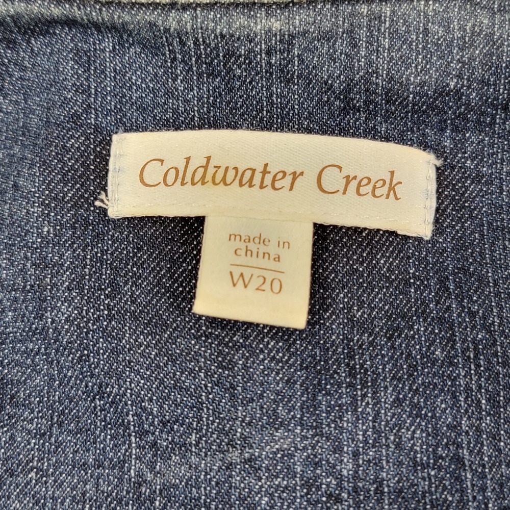 Coldwater Creek Womens W20 Denim Jacket Tweed Trim Fringe Blue Jean Button Up - Picture 2 of 5